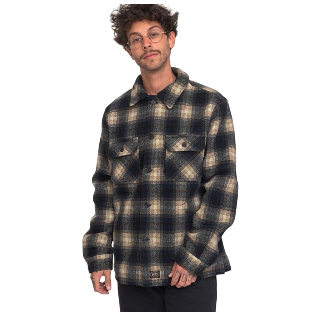 Dues Ex Machina The Piston Wool Shirt Lightweight Coat Jacket Plaid Men's Size L
